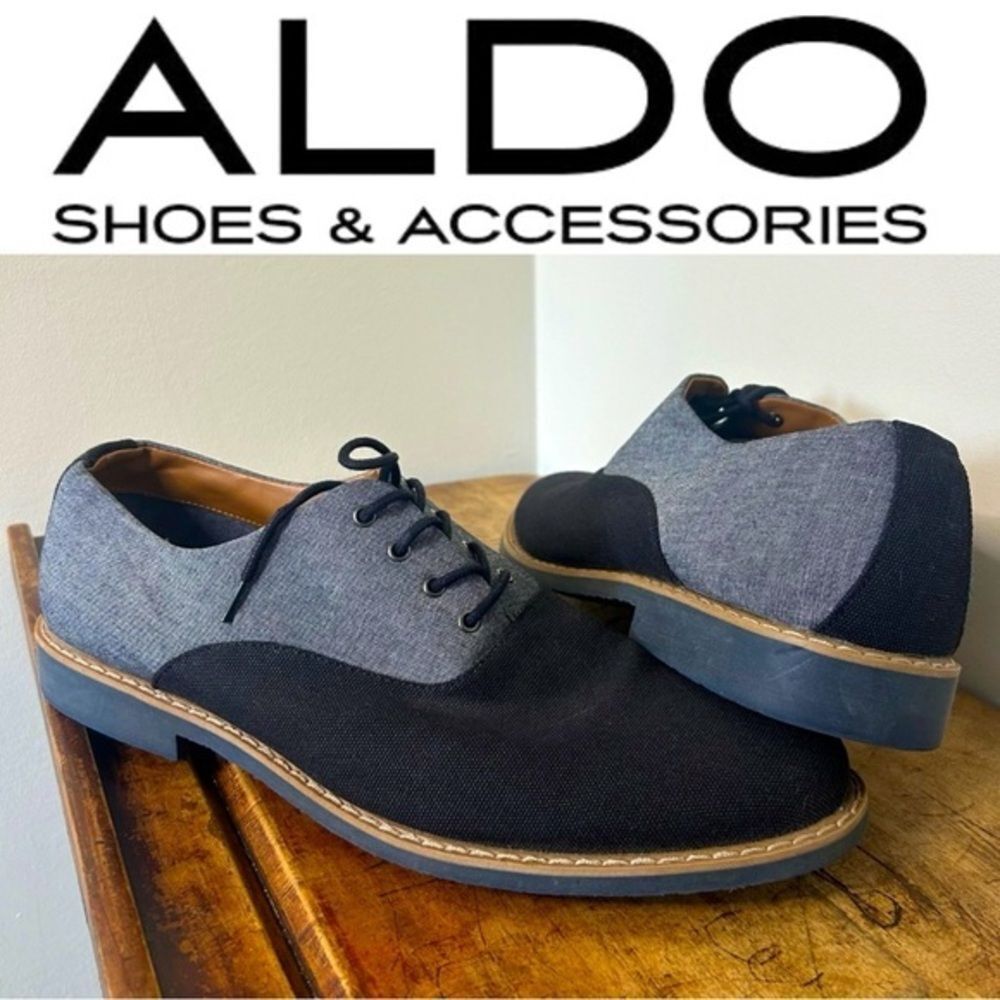 Aldo 13 Black Gray Oxford Textile Dress Shoes Business Preppy Retro Professional